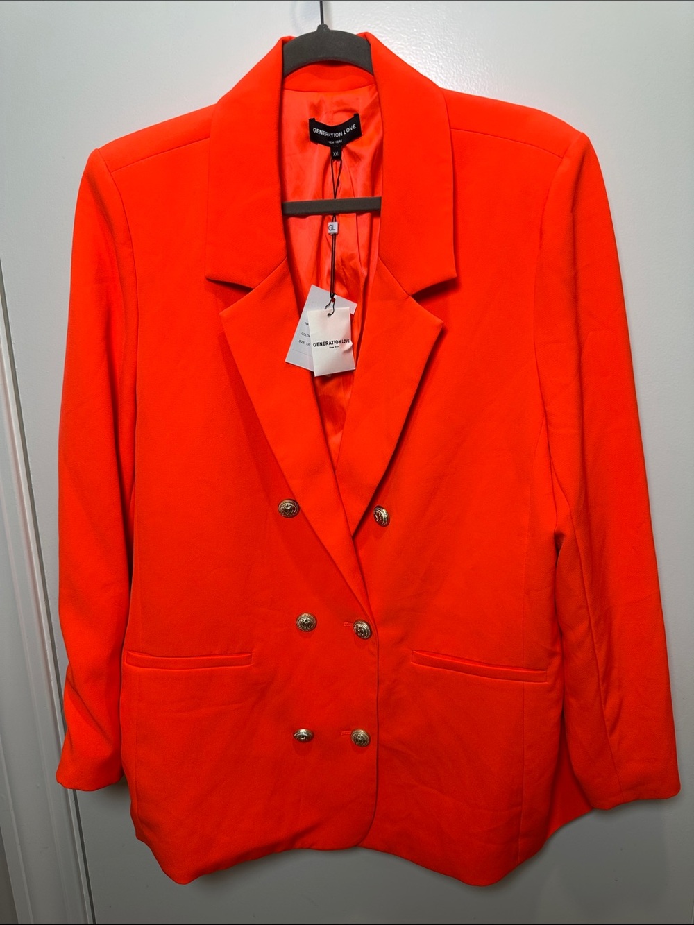 Generation Love Women's Vibrant orange Double-Breasted Blazer (28)